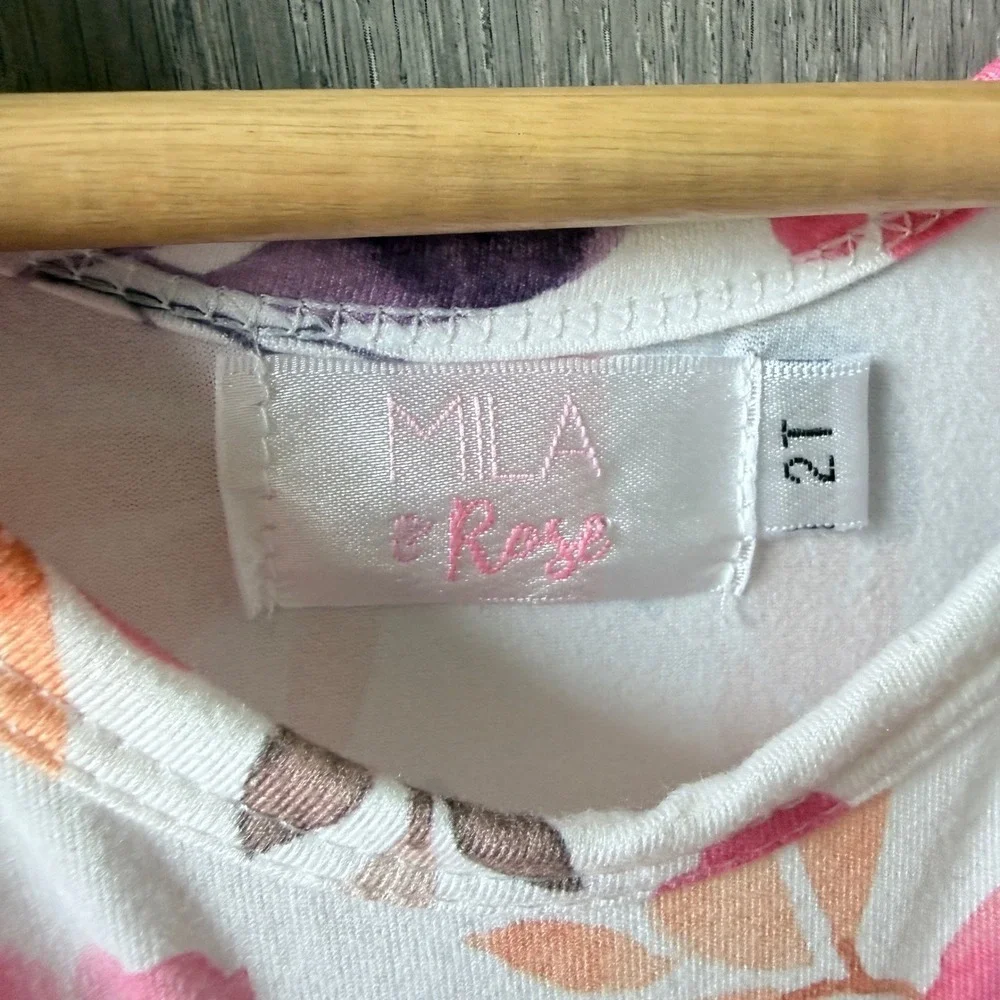 Mila & Rose Tangerine Leaves Ruffle Floral Dress Girls 2T Pink Boho Cottagecore